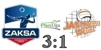  Logo z wynikiem meczu ZAKSA Kdzierzyn-Kole vs. Jastrzbski Wgiel  3:1