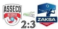 Logo z wynikiem meczu: Asseco Resovia Rzeszw vs. ZAKSA Kdzierzyn-Kole 2:3