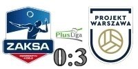 Logo z wynikiem meczu: ZAKSA Kdzierzyn-Kole vs. PGE Projekt Warszawa 0:3