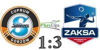 Logo z wynikiem meczu: Cuprum Stilon Gorzw vs. ZAKSA Kdzierzyn-Kole 1:3