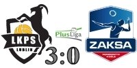  Logo z wynikiem meczu  Bogdanka LUK Lublin vs. ZAKSA Kdzierzyn-Kole 3:0